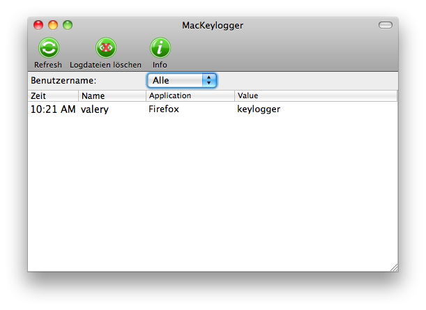 MacKeylogger User Interface